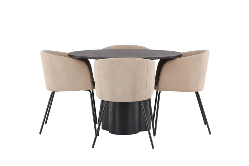 Olivia Matgrupp 110 cm Rund med 4 Berit Stolar - Beige (Art.nr 3061229) — Venture Home