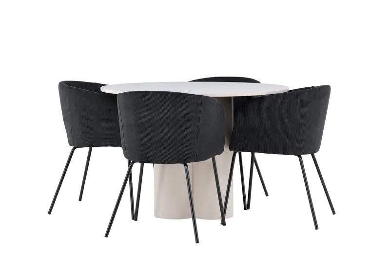 Olivia Matgrupp 110 cm Rund med 4 Berit stolar - Beige/Svart — Venture Home