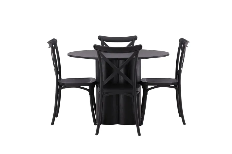 Olivia Matgrupp 110 cm Rund med 4 Crosett Stolar - Svart — Venture Home