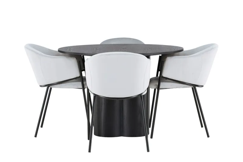 Olivia Matgrupp 110 cm Rund med 4 Evelina Stolar - Svart — Venture Home