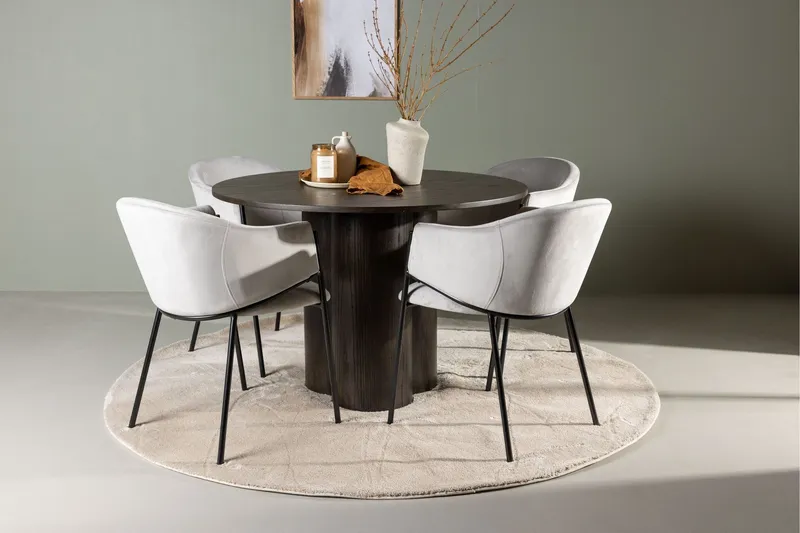 Olivia Matgrupp 110 cm Rund med 4 Evelina stolar - Svart — Venture Home