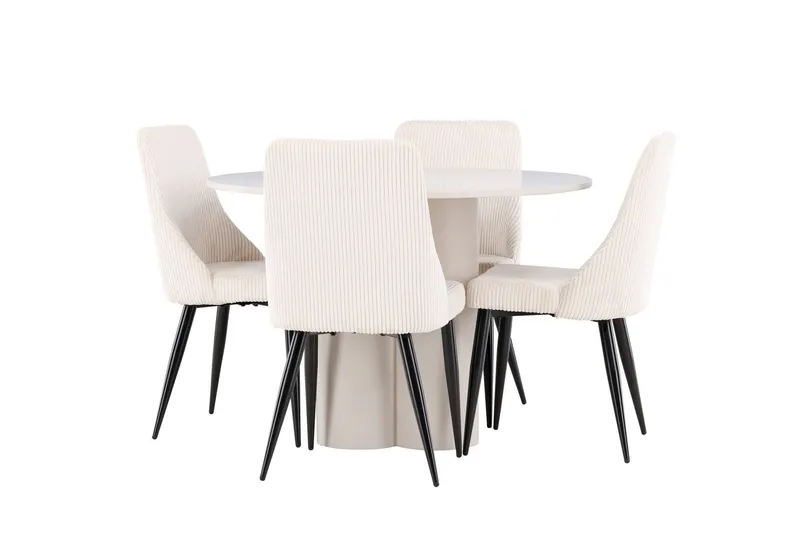 Olivia Matgrupp 110 cm Rund med 4 Leone stolar - Beige/Beige — Venture Home