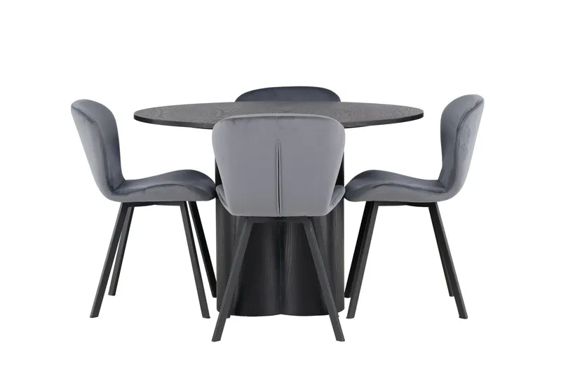 Olivia Matgrupp 110 cm Rund med 4 Lilja Stolar - Svart — Venture Home