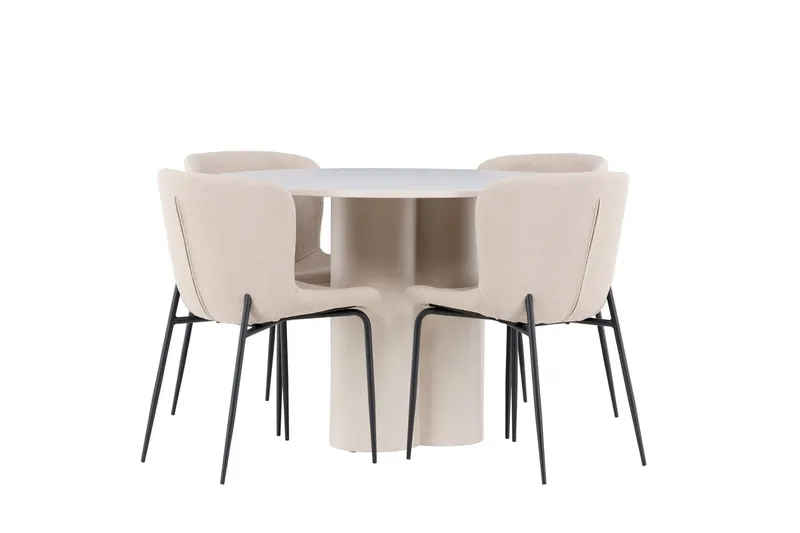 Olivia Matgrupp 110 cm Rund med 4 Modesto stolar - Beige/Beige — Venture Home