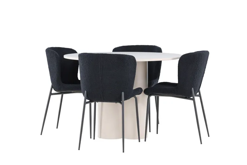 Olivia Matgrupp 110 cm Rund med 4 Modesto stolar - Beige/Svart — Venture Home