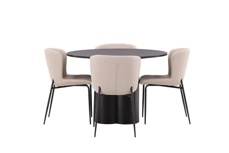 Olivia Matgrupp 110 cm Rund med 4 Modesto Stolar - Svart — Venture Home