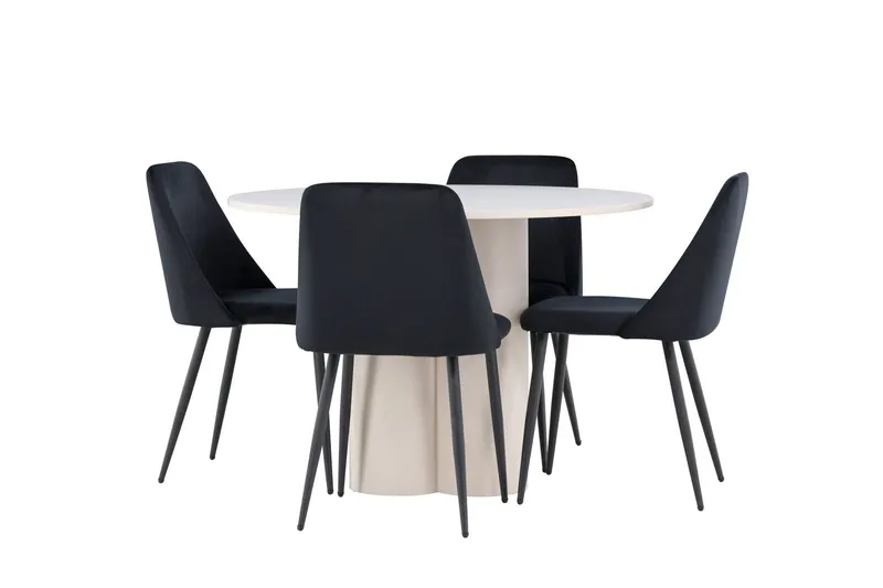 Olivia Matgrupp 110 cm Rund med 4 Night stolar - Beige/Svart — Venture Home