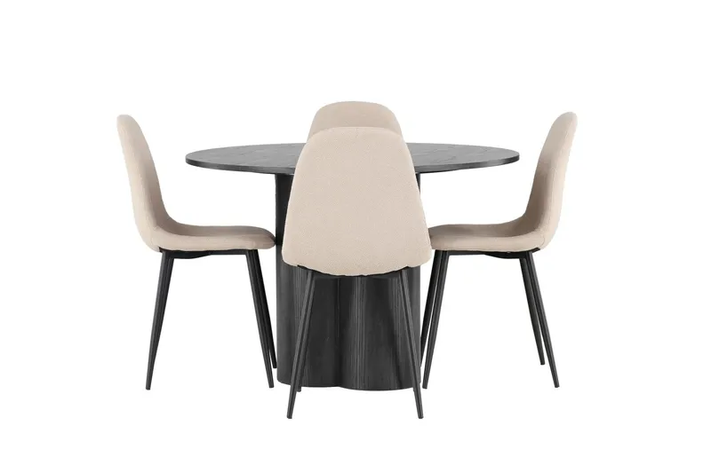 Olivia Matgrupp 110 cm Rund med 4 Polar Stolar - Beige — Venture Home