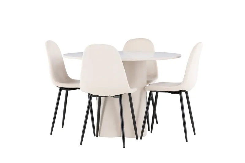 Olivia Matgrupp 110 cm Rund med 4 Polar stolar - Beige/Beige — Venture Home