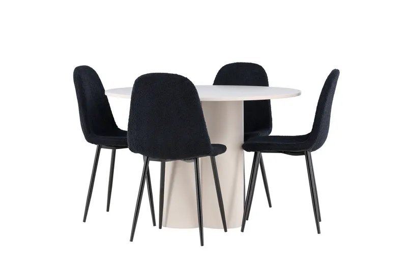 Olivia Matgrupp 110 cm Rund med 4 Polar stolar - Beige/Svart — Venture Home