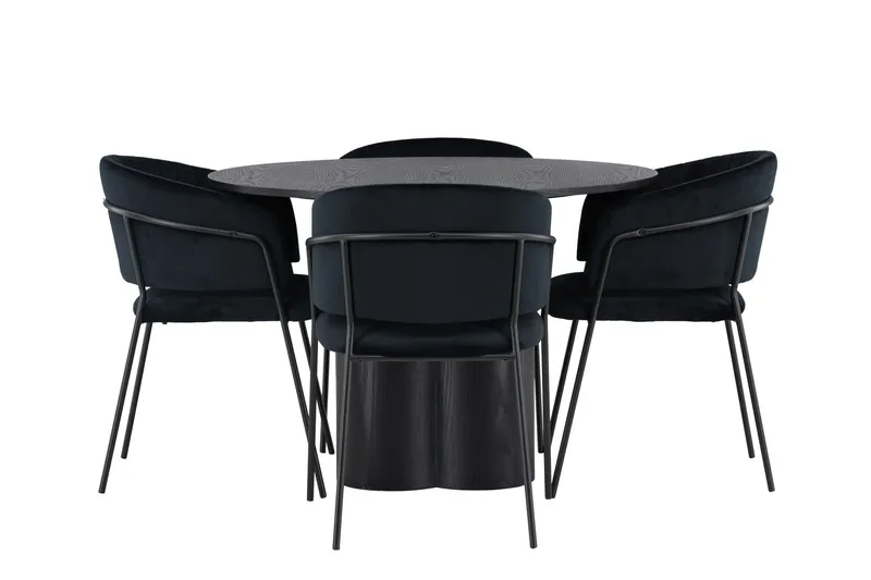 Olivia Matgrupp 110 cm Rund med 4 Selma Stolar - Svart (Art.nr 3061273) — Venture Home
