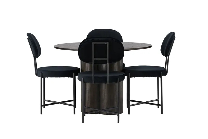 Olivia Matgrupp 110 cm Rund med 4 Stella stolar - Svart — Venture Home