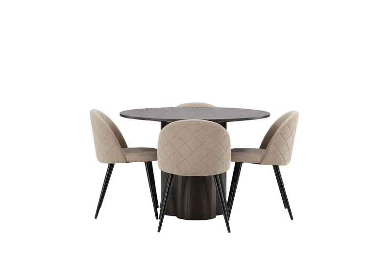 Olivia Matgrupp 110 cm Rund med 4 Velvet stolar - Beige — Venture Home
