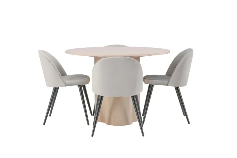 Olivia Matgrupp 110 cm Rund med 4 Velvet stolar - Whitewash — Venture Home