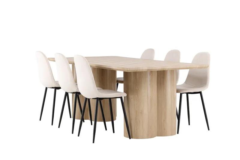 Olivia Matgrupp 210 cm Rektangulär med 6 Polar stolar - Whitewash/Beige — Venture Home