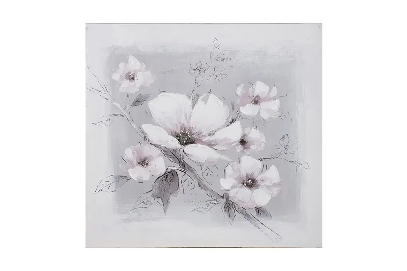 Oljemålning 60x60cm Vita blommor
