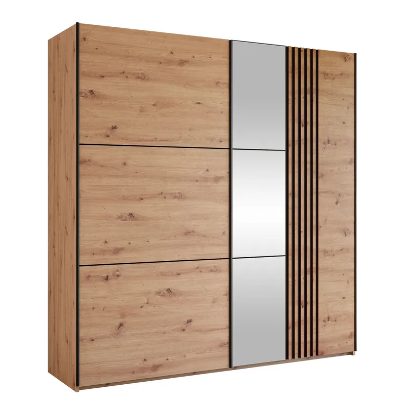 Osval Garderob med Spegel 203x215 cm - Brun/Svart — Brun/Svart