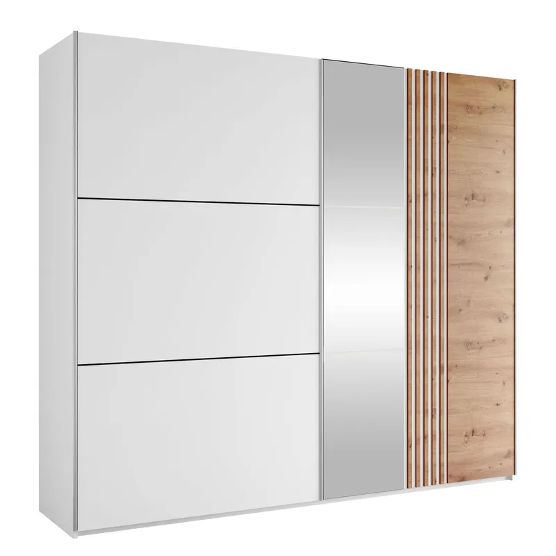 Osval Garderob med Spegel 250x215 cm - Vit/Brun — Vit/Brun