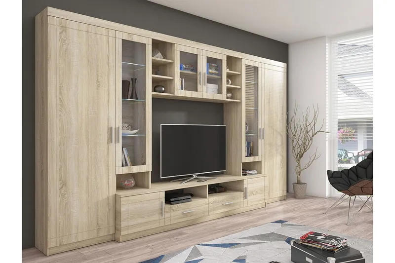 Paris Vardagsrumsset 340x44x197,5 cm - Ek/Vit Led-Belysning — Concept 55