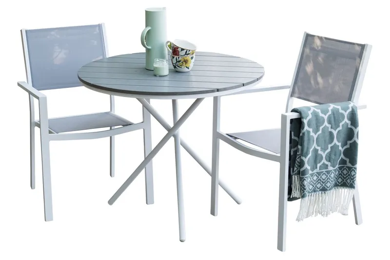 Parma Cafégrupp + 4 Utestolar - Grå/Vit — Venture Home