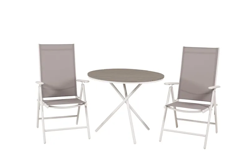 Parma Caféset Rund Ø90 cm + 2 Break Positionsstolar - Vit/Grå — Venture Home