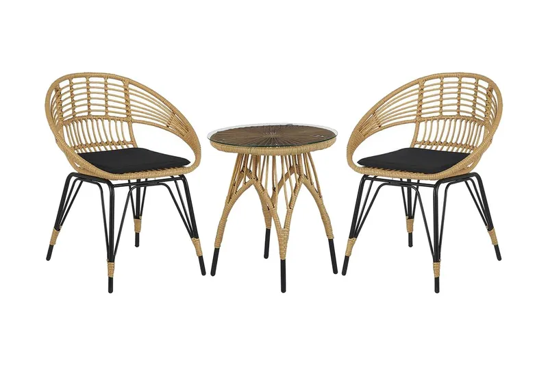 Pellaro Balkongset + 2 Utestolar m Dyna - Natur/Svart — Natur/Svart