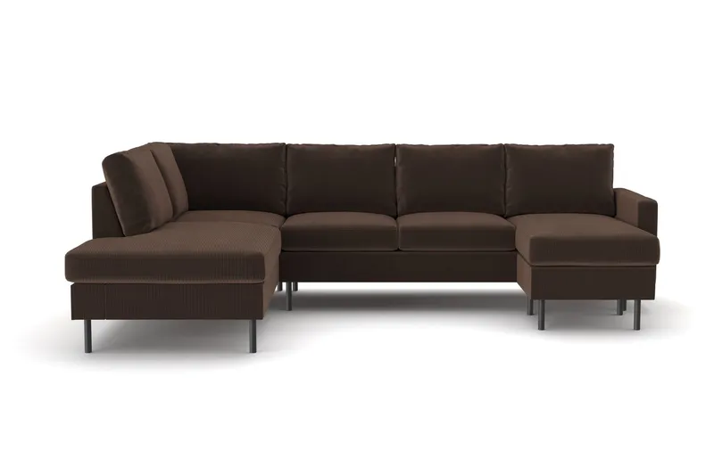 Peppe 4-sits Vänstervänd U-formad Soffa med Divan och Schäslong i Manchester - Brun — Scandinavian Choice