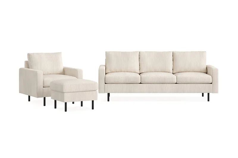 Peppe Soffgrupp 3-sits Soffa + Fåtölj + Fotpall i Manchester - Beige — Scandinavian Choice