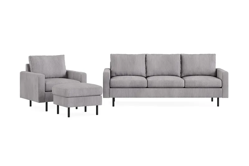 Peppe Soffgrupp 3-sits Soffa + Fåtölj + Fotpall i Manchester - Grå — Scandinavian Choice