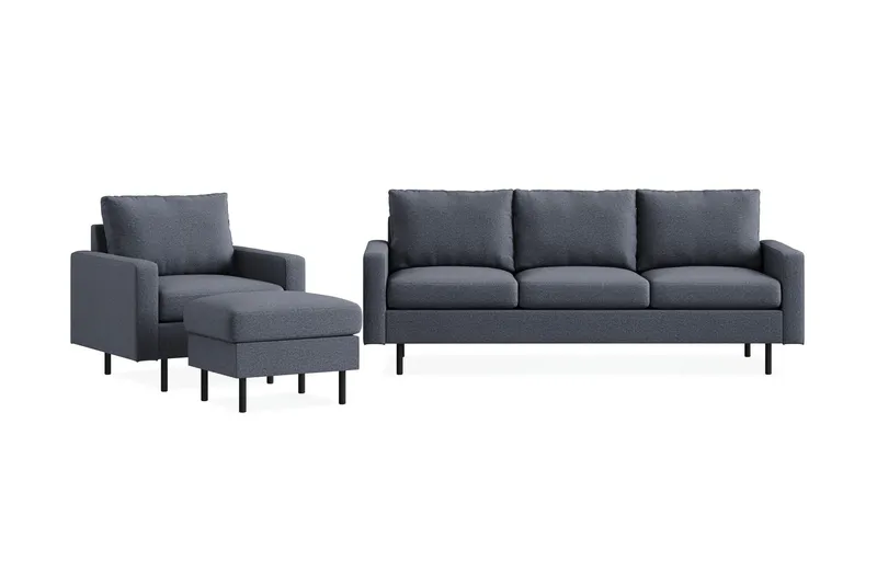 Peppe Soffgrupp 3-sits Soffa + Fåtölj + Fotpall i Tyg - Mörkgrå — Scandinavian Choice