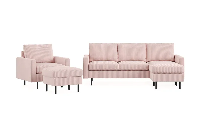 Peppe Soffgrupp 3-sits Vändbar L-formad Divansoffa + Fåtölj + Fotpall i Manchester - Rosa — Scandinavian Choice