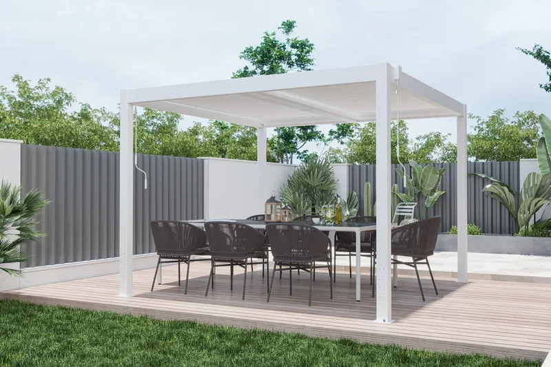Pergola \| Öppningsbart lamelltak \| 3x3 m \| Vit