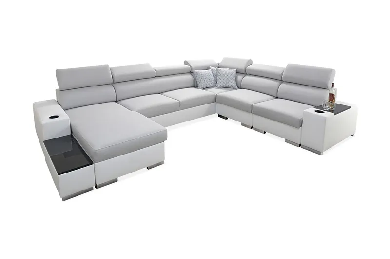 Perseo Divanbäddsoffa 358x282x95 cm LED-belysning - Grå/Vit — Grå/Vit