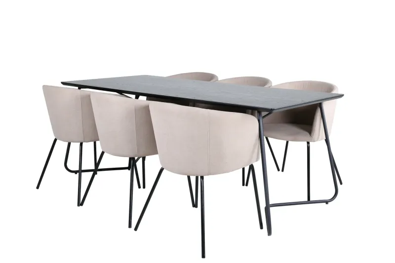 Petra Matgrupp 190 cm Rektangulär med 6 Berit stolar - Beige (Art.nr 3059957) — Venture Home