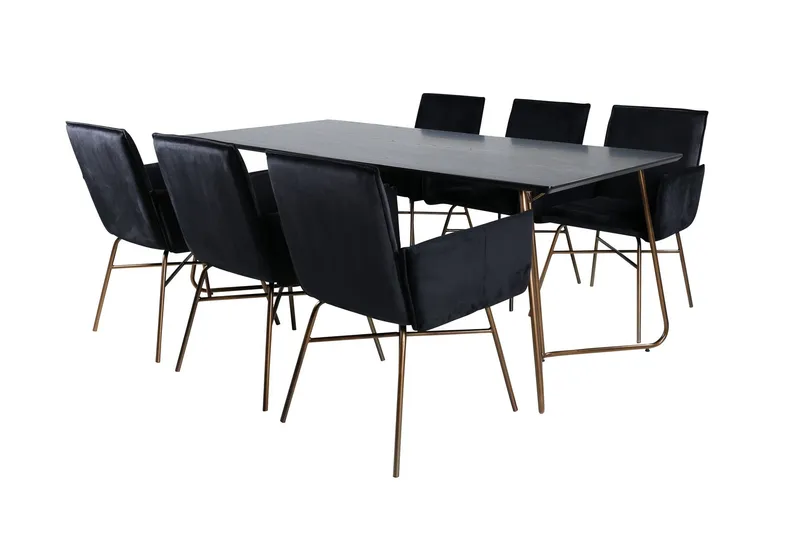 Petra Matgrupp 190 cm Rektangulär med 6 Petra stolar - Svart (Art.nr 3059871) — Venture Home