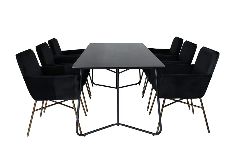 Petra Matgrupp 190 cm Rektangulär med 6 Petra stolar - Svart (Art.nr 3059991) — Venture Home