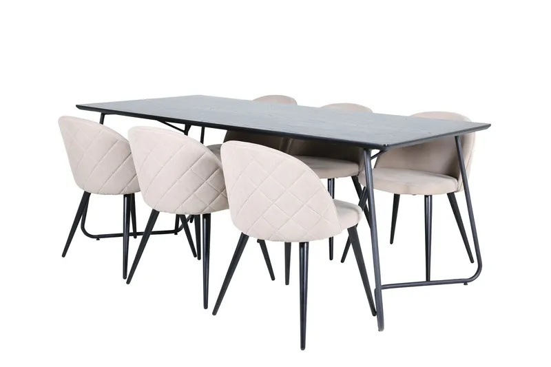 Petra Matgrupp 190 cm Rektangulär med 6 Velvet stolar - Beige (Art.nr 3059277) — Venture Home