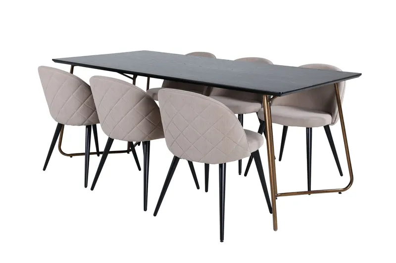 Petra Matgrupp 190 cm Rektangulär med 6 Velvet stolar - Beige (Art.nr 3059267) — Venture Home