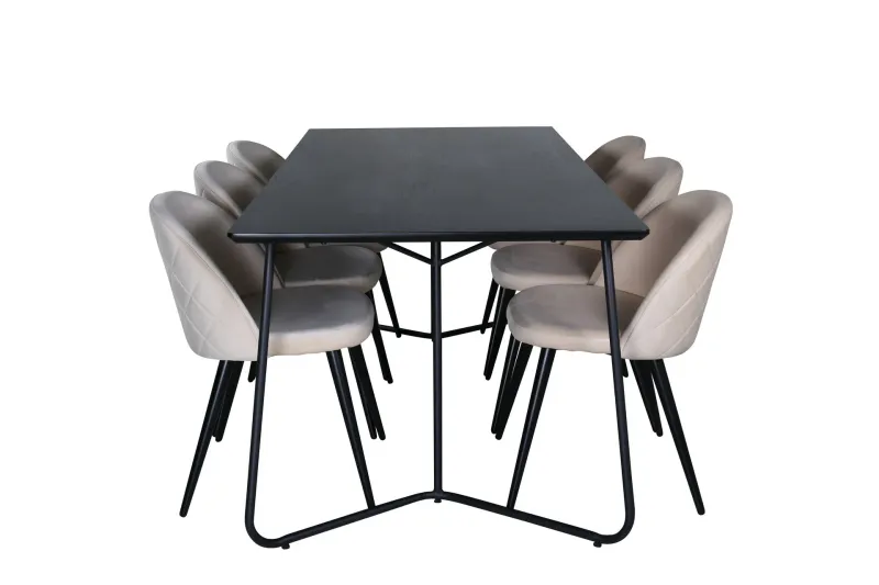 Petra Matgrupp 190 cm Rektangulär med 6 Velvet stolar - Svart (Art.nr 3059094) — Venture Home