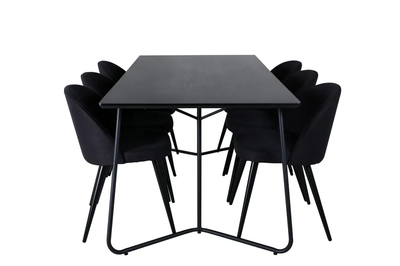 Petra Matgrupp 190 cm Rektangulär med 6 Velvet stolar - Svart (Art.nr 3059106) — Venture Home