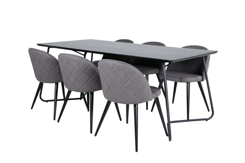 Petra Matgrupp 190 cm Rektangulär med 6 Velvet stolar - Svart (Art.nr 3059353) — Venture Home
