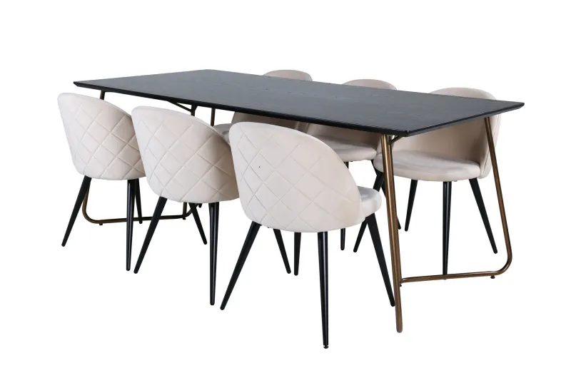 Petra Matgrupp 190 cm Rektangulär med 6 Velvet stolar - Svart (Art.nr 3058803) — Venture Home