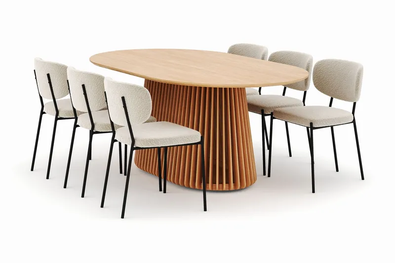 Peyra Matbord 200 cm Oval med 6 Gemmiano Stolar - Natur — Bark