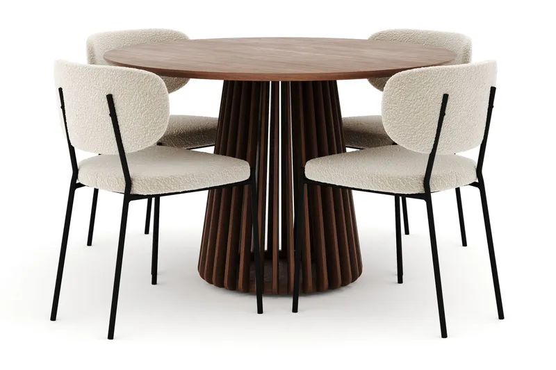 Peyra Runt Matbord 120 cm med 4 Gemmiano Stolar - Valnöt — Bark
