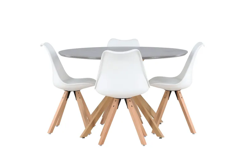 Piazza Matgrupp 120 cm Rund med 4 Zeno stolar - Grå — Venture Home