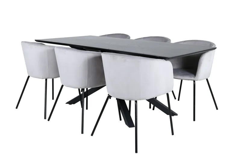 Piazza Matgrupp 180 cm Rektangulär med 6 Berit stolar - Svart (Art.nr 3059932) — Venture Home