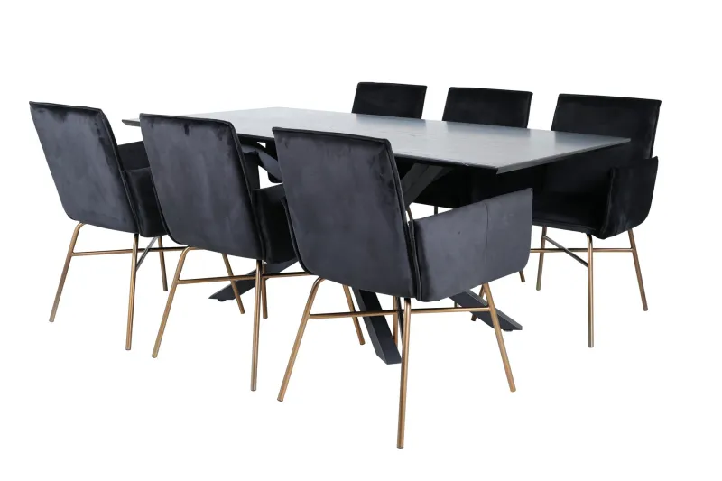 Piazza Matgrupp 180 cm Rektangulär med 6 Petra stolar - Svart (Art.nr 3059881) — Venture Home