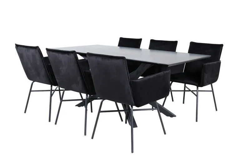 Piazza Matgrupp 180 cm Rektangulär med 6 Petra stolar - Svart (Art.nr 3059882) — Venture Home