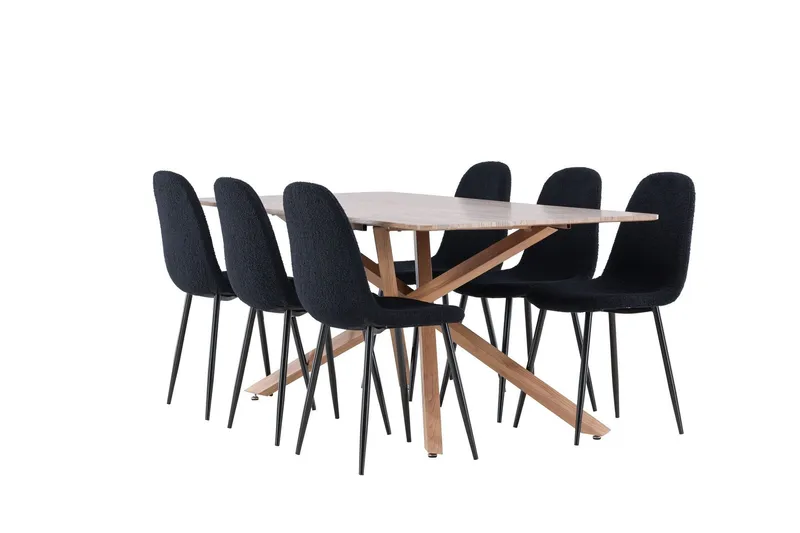 Piazza Matgrupp 180 cm Rektangulär med 6 Polar stolar - Mocca/Svart — Venture Home