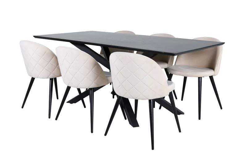 Piazza Matgrupp 180 cm Rektangulär med 6 Velvet stolar - Beige (Art.nr 3059257) — Venture Home